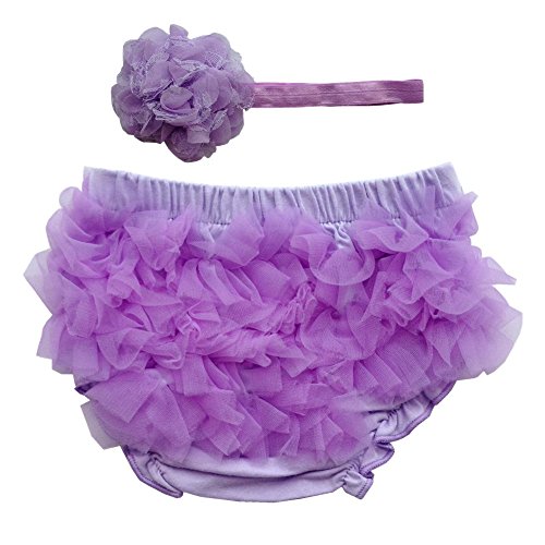 DQdq Baby Infant Girls Cotton Ruffle Panties Briefs Bloomer Light purple with Headband