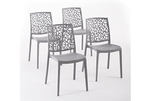 SIEDITI FUORI E DENTRO Chaises en résine avec Fibre de Verre empilables pour intérieur/Cuisine/Salle à Manger et extérieur/Jardin Anna (4 Chaises, Gris Foncé)