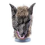 Cubre cabeza y cuello. RoadRoma Cabeza de Lobo Animal de látex con máscara de Pelo Disfraces Fiesta de Disfraces de Halloween - Amarillo