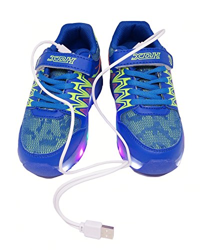 WINNEG Zapatos LED Niños Niñas 5 Color USB Carga LED Zapatillas Luces Luminosos Zapatillas LED Deportivos para Hombres Mujeres (34 EU, Azul)