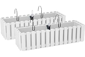 ‎PAFEN PAFEN 2X Blumenkasten Blumentopf mit Halterungen – 58 x 18 x 16,2 cm - Pflanztopf Bewässerungssystem Balkonkasten Pflanzkästen, Weiß