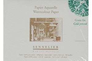 Sennelier, Bloc Collés 4 Côtés pour Aquarelles - Grain Fin 300 g - 20 Feuilles - 14,8 cm x 10,5 cm