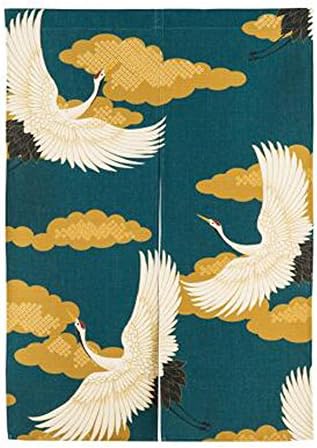 Xiaopangzi New Linen NOREN Japanese Style Door Curtain Red-crowned Crane Floral Moon Tapestry 85x120cm (B)