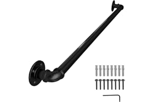 FSHIHINE 115cm Handrails for Stairs, Stair Handrail for Indoor & Outdoor Wall Mount Banister Staircase, Non-Slip Grab Bar Balustrades Railing Support Kit Industrial Galvanized Black Metal Pipe