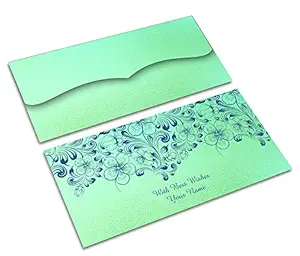 Brown Cloud Customised Designer Sea Green Metallic Paper Shagun/Money/Gift Envelope/Cover/Lifafa for Gift/Festival with Personalized Text Message/Name (BCSE Sea Green 003) (Pack of 50)