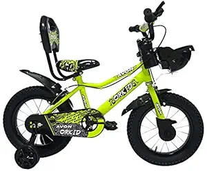 Avon Cycles Kids 14T Bicycle with Thick tire, Front Basket, Side Support (Matt Floro Neon Green)