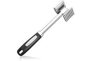 GENERIC Professional Meat Tenderiser Mallet, Double-Sided Metal Head, Stainless Steel with Black Ergonomic Handle (Metal, Silver)