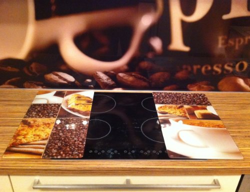 MQ 2x Glas Abdeckplatte Herdabdeckplatte Herdabdeckung Ceranfeld Induktions-Feld Kaffee Cafe Design Neu - 2