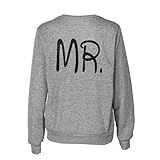Cuello: Crew Neck Yistu Hombres y mujeres MR & MRS manga larga pareja camisas jersey (M, Gris- MR)