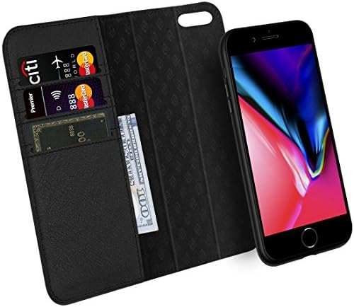 ZOVER iPhone 7 8 Case Genuine Leather Luxury Series Support Wireless Charging Magnetic Car Mount Holder Detachable Wallet Case Kickstand Feature Card Slots Magnetic Closure Gift Box Black