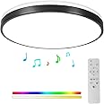 Horevo 24W Bluetooth Ceiling Light with Speaker 12inch, Music LED Ceiling Light with Black Bezel and Remote Control, Dimmable RGB Colour Changing for Kids Room Bathroom (Black)
