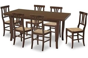 Vicentini arreda TAVOLO DUETTO ALLUNGABILE IN LEGNO ARTE POVERA CON SEDIE PIERA SEDUTA PAGLIA NOCE SCURO (120x80 + 4 sedie)