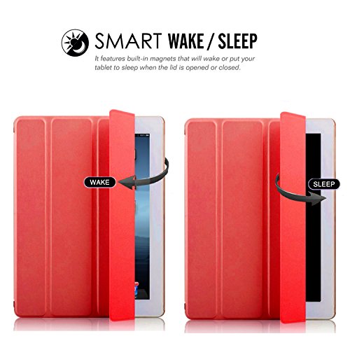 iPad Hülle, Toeoe iPad 2 3 4 Auto Aufwachen / Schlaf Funktion Schutzhülle mit Lichtdurchlässig Rückseite Abdeckung und Eingebautem Magnet für iPad 4/3/2 (Rot) - 2