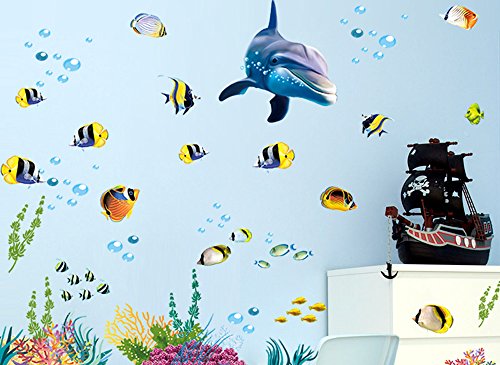Grandora W5293 Wandtattoo Unterwasserwelt Delfin Fische Wanne Fliesen - 3