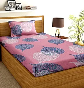 BSB HOME Super Soft Glace Cotton 180 TC Kids Print Single Bedsheet with 1 Pillow Covers-Pink and Blue