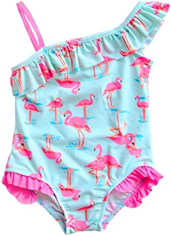 Changhants Baby Girls One piece Swimwear with Flamingos Pattern fit 1-12 Y Kids Swimsuit Children Bathing suit with Frills Shoulder Strap sw0635 (size 13/14)