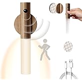 WORLUDE USB ile şarj edilebilir duvar lambası, ahşap, i&ccedil; mekan, hareket sens&ouml;rl&uuml;, ind&uuml;ksiyonlu, pilli LED duvar lambası, sıca
