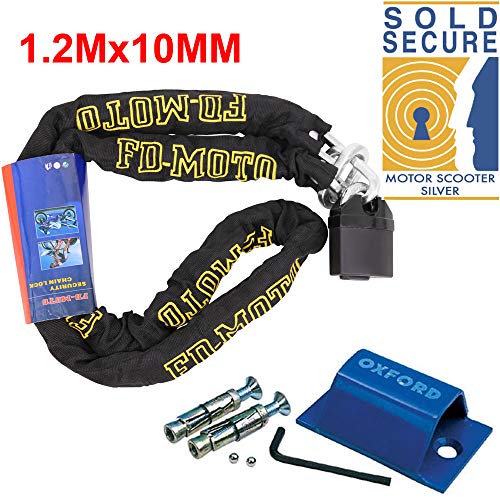 FD-MOTO 1,2 * 10mm Anti-Robo 2,9KG Moto Motocicleta Cerradura de Cadena Candado Alta Seguridad Tarea Pesada + Oxford Anchor Vendido Seguro
