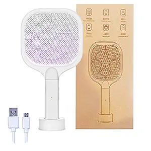 Mosquito Killer Racket Rechargeable Handheld Electric Fly Swatter Mosquito Killer Racket Bat with UV Light Lamp Racket USB Charging Base, Electric Insect Killer (Plastic)