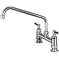 Commercial Kitchen Mixer Tap Double Wheel Handle with 14 Inch Swivel Spout Sink Tap, 2 Hole 8 Inch Center Deck Mounted, Brass Constructed Polished Chrome