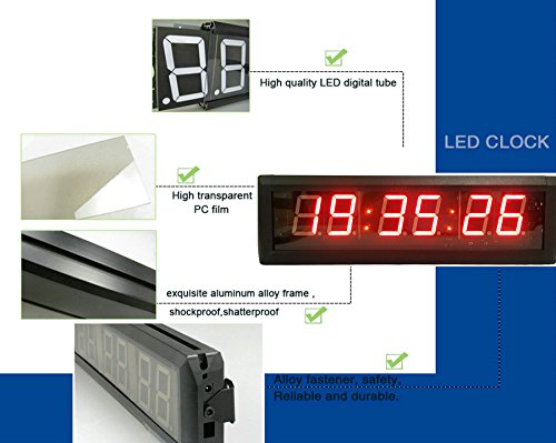 ganxin 5,8 cm Hohe 6 Ziffern LED Wanduhr, mit Countdown/Up Digital Timer, 12/24-Stunden Real Time Uhr, Stoppuhr von Fernbedienung - 6