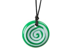 Chewigem - Collier à mâcher super résistant et aide à la détente pour réduire l'anxiété et améliorer la concentration. Aide apaisante pour les difficultés de traitement sensoriel - autisme - TDAH. Pendentif bouton vert et blanc avec cordon. Parfait pour les enfants et les adultes ayant des besoins en motricité orale ou en anxiété.