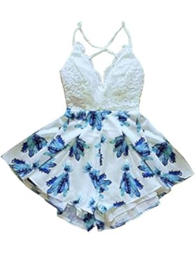 Zeagoo Damen High Waist Jumpsuit spitze rückenlos Kurzarm Overall Jumpsuit casual