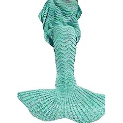 Umeicool Ondulado Ola Sirena Cola Manta Croché Suave Cuatro Estaciones Saco De Para los niños o Adultos(verde)