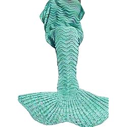 Umeicool Sirène Couverture Poissons Queue Crochet Handmade Lit Wrap Souple Vague Motif All Seasons Sac de Couchage Pour les Enfants et les Adultes (vert)