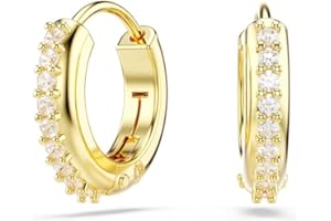 Swarovski Matrix Hoop Earrings, Clear Round Cut Crystals in a Gold-Tone Finished Setting, Part of the Swarovski Matrix Collection