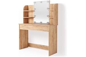 Vicco tavolo da toeletta Charlotte, Quercia dorata, 108 cm con illuminazione a LED