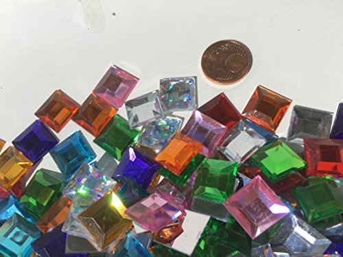 400 Stück 11mm selbstklebende glitzernde bunte Mosaik Steinchen Bunte Mischung Deko Strasssteine eckige Acrylsteine Opaleffekt Regenbogeneffekt Laser Optik Regenbogensteine transparent klar kristall basteln Gltzersteine Acryl Schmucksteine Schmucksteine Strass Steine zum Verzieren Dekorieren von CRYSTAL KING - 4