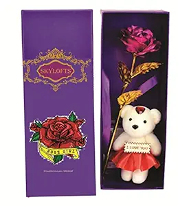 Skylofts Pink Rose with Romantic I Love You Teddy Bear Valentine's Gift for Girlfriend Mothers Day Christmas Birthday Gift for Girls