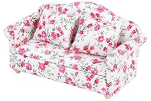 ZERODIS Mini domek dla lalek Sofa w skali 1/12 meble do domku dla lalek kanapa kwiatowy wzór Mini meble zestaw wypoczynkowy z poduszką pod plecy (nr 2)