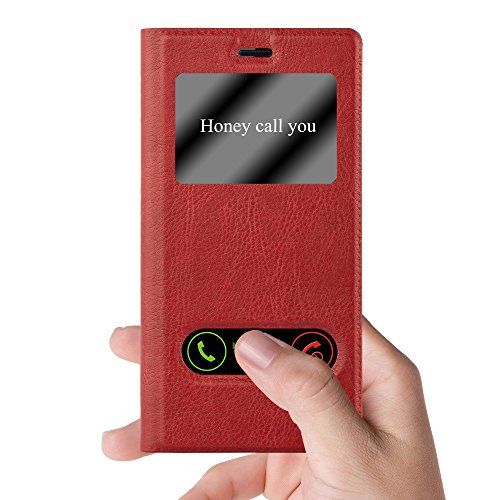 Huawei P8 Funda Estilo Libro de Cuero Sint  tico en ROJO AZRAF  N de Cadorabo  Dise  o VIEW      Cubierta Protectora con Cierre Magn  tico  Funci  n de Suporte y Doble Ventana     Protecci  n Carcasa Caja Etui Case Cover