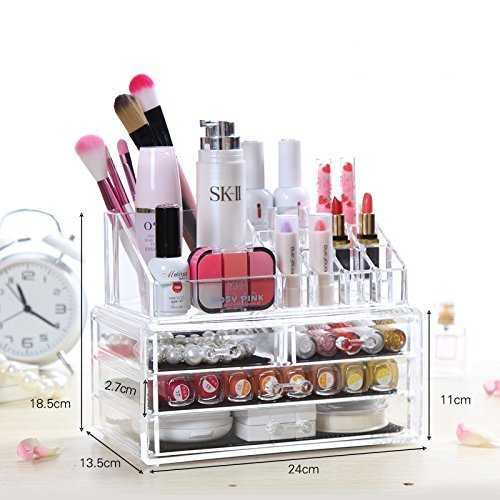 wanderagio Badezimmer Make-up Art Werkzeug Zubehör Organizer Acryl Schmuck und Kosmetik Aufbewahrung Display Pinsel Boxen, farblos, Einheitsgröße - 2
