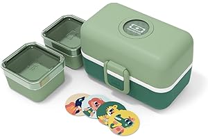 monbento - Fiambrera Infantil MB Tresor Green Forest - Lonchera para Niños 3 Compartimientos - Caja de Merienda - Ideal Escuela/Parque - Sin BPA - Segura y Duradera - Verde