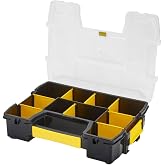 STANLEY SortMaster Light Organizer, Modular Compartments, Safety Latches, Tool and Small Parts Storage, Stackable, Black and