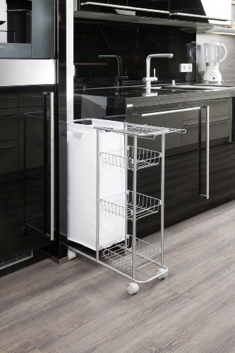 WENKO 12100100 Sammelwagen Slim – 3 Etagen, abnehmbarer Sack, Fassungsvermögen 28 L, pulverbeschichtetes Metall, 20 x 58 x 80 cm, Grau - 13