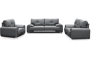‎MARS MEBLE Mars Meble Big-Sofa Omega Upholstery Set 3 + 2 + 1 Sofa Living Room Sofa Set 3-Piece Couch (Grey)