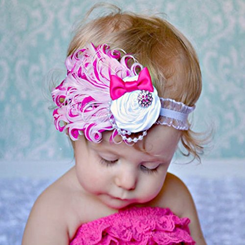 Culater® Schöne Mädchen Baby Luxus Unusal Feder Haarband Rose Bow Stirnband