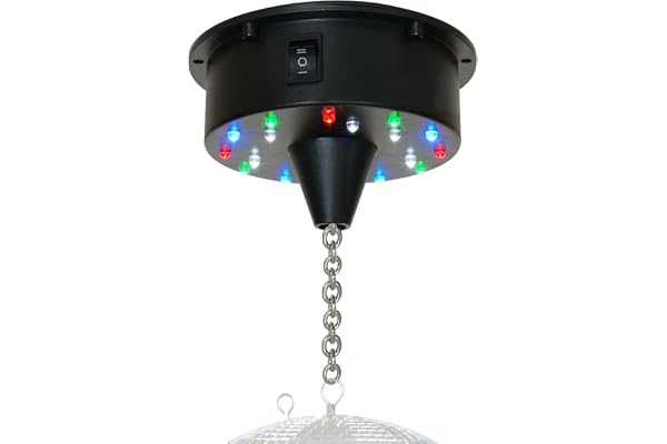Fuzzix Moteur pour Boule à Facettes sur Batterie 18 LEDs, Mode Audio/Auto, Disco Ball, DJ Light Effect, Boule Discothèque, Moteur 3 Batteries, Sphère en PVC, Boule Décoration Miroir, Sphère Club