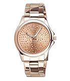 SIX Edelstahl-Armbanduhr, Roségoldfarben mit Gliederarmband, Ziffernblatt mit Strasssteinen, 3 Zeiger-Uhrwerk, rostfrei (274-359)