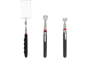 RUCUDIM Zestaw 3 teleskopowych narzędzi magnetycznych, lusterko inspekcyjne, w zestawie z lusterkiem typu pick-up, do dodatkowej obserwacji