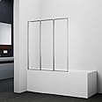 EMKE Badscherm voor badkuip, 130 x 140 cm, zwart, 3-delig, opvouwbaar, douchewand, douchewand voor badkuip, vouwwand, 6 mm veiligheidsglas, douchewand voor badkuip