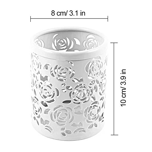 Ciaoed Hollow Blume Metall Schreibtisch Stift Halter Organizer Behälter Weiß - 5