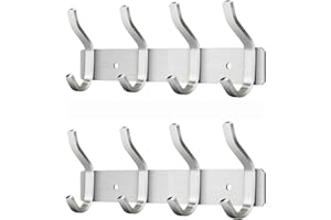 MEIJO Garderobenhaken Edelstahl, Hakenleiste Kleiderhaken Wand mit 4 Haken, Garderobe Garderobenleiste Wandgarderobe für Schlafzimmer Bad Küche (Silber, 4 Haken 2 Stück)