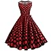 Produktbild OverDose Damen Urlaub Strand Stil Frauen Vintage Dot Bunte Druck Sleeveless Mesh Patchwork Abend Party Bar Dating Schlank Swing Kleid Rock DirndlRotEU-34/CN-M 