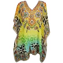 Mogul Interior Womens Kaftan Georgette Jewel Beach Coverup Dress One Size