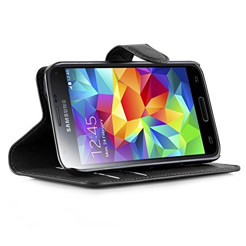 Cadorabo – Book Style Hülle für Samsung Galaxy S5 MINI / S5 MINI DUOS (SM-G800F) – Case Cover Schutzhülle Etui Tasche mit Standfunktion und Kartenfach in PHANTOM-SCHWARZ - 2